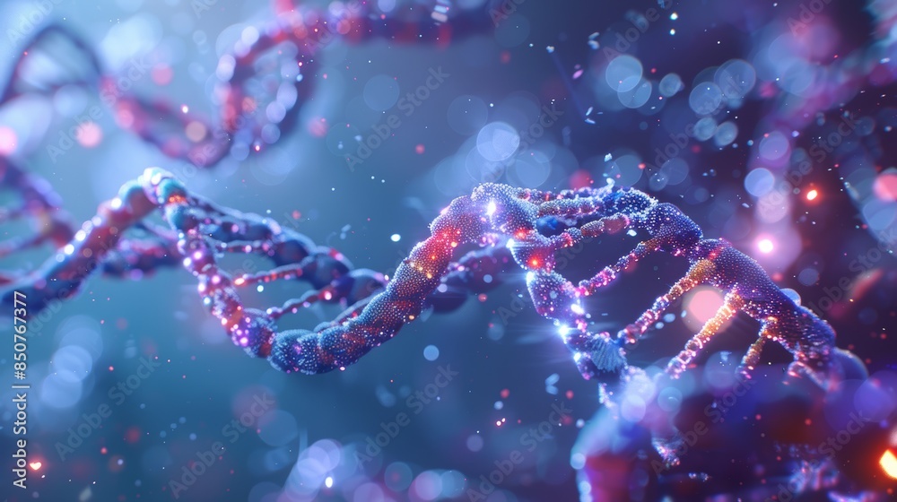 Abstract Glowing Double Helix DNA Structure with Blue and Pink Colors and Bokeh Lights Abstract Glowing Double Helix DNA Structure with Blue and Pink Colors and Bokeh Lights
