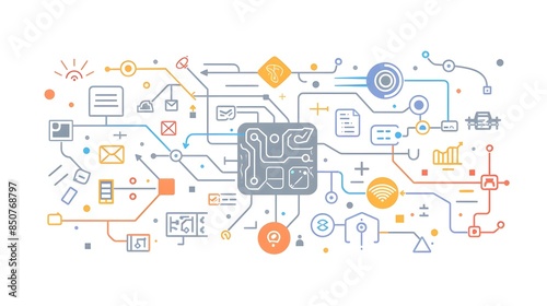 Wallpaper Mural Futuristic Digital Technology and Intelligent Network Connections Concept Torontodigital.ca