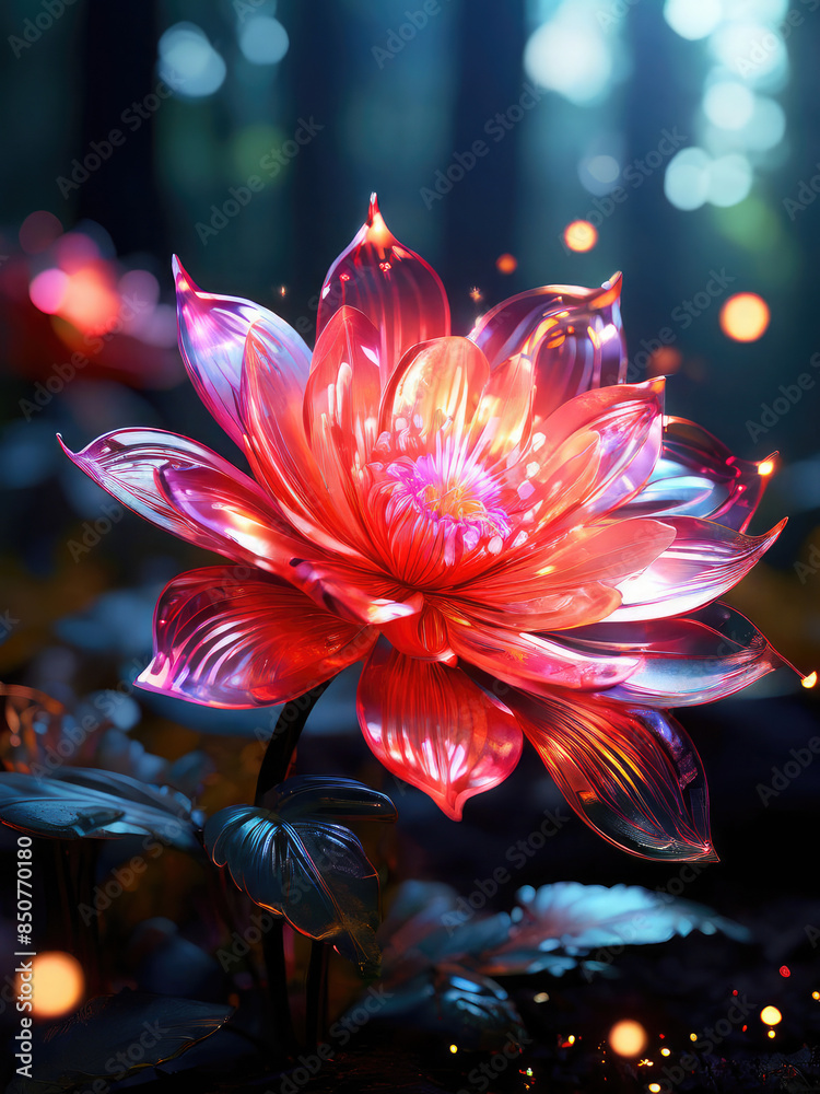 Generative AI beautiful fantasy flower plant with glowing light, luminous and realistic flowers. Each petal emits a mesmerizing, enchanting flower atmosphere magical floral, Gorgeous mystical Floral	