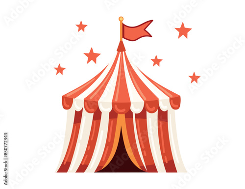 Circus tent isolated on white background, round arena 3d realistic vector model, white-red striped shapito mobile.