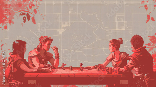 Friends Playing Adventure Tabletop Game in Basement and Park Gen AI photo