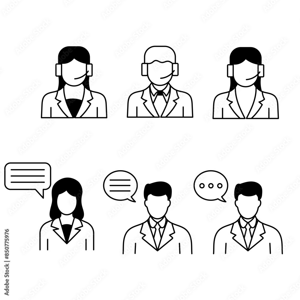 Set icon of communication symbol simple outline vector design	