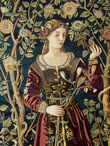 Renaissance Portrait with Floral Motifs and a Lady in a Gown