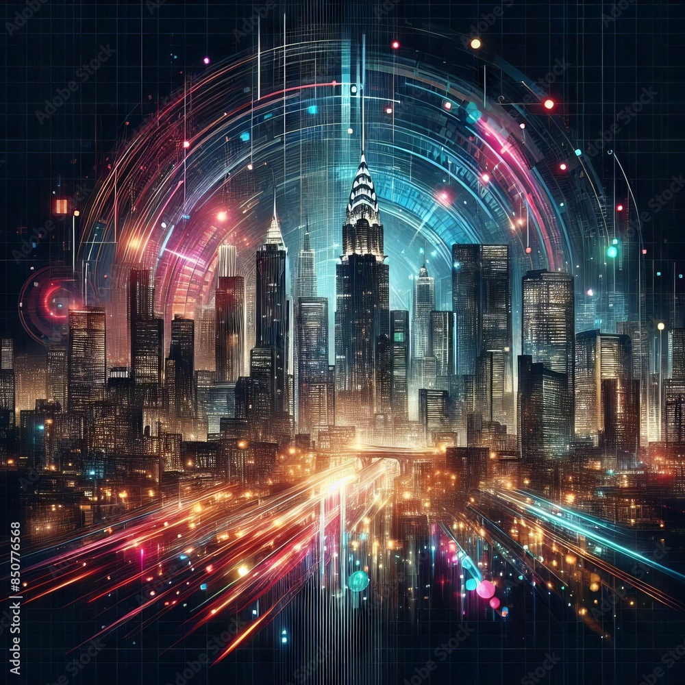Fototapeta premium Sci-Fi Urban Design with Neon Lights