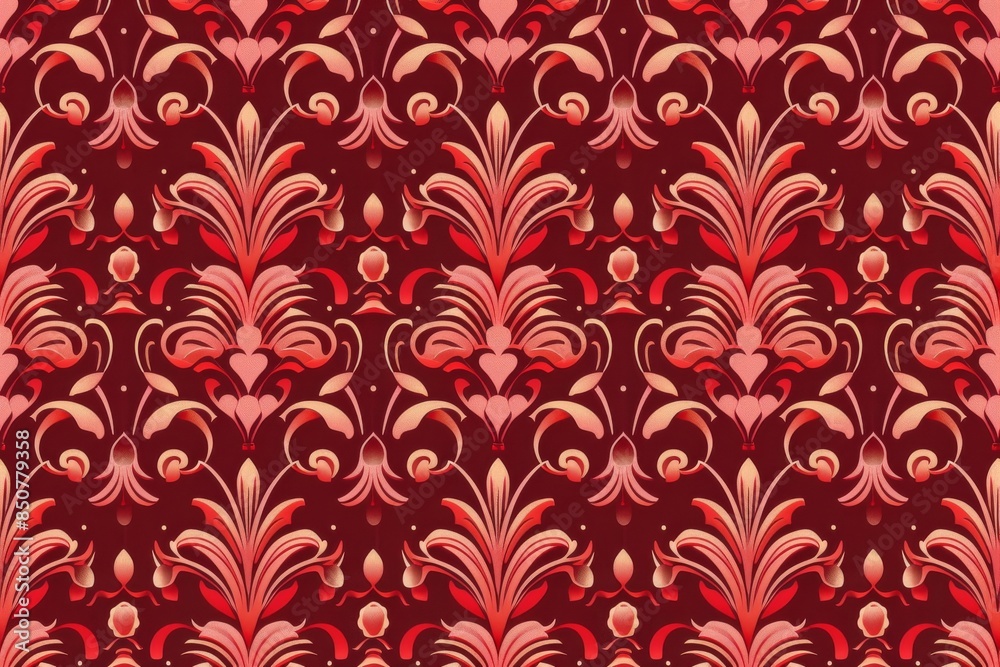 Intricate Floral Damask Pattern in Red and Orange Hues Intricate Floral Damask Pattern in Red and Orange Hues
