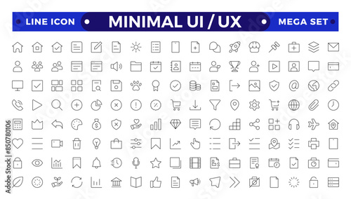 Best collection of ui ux icon set, user interface icon set collection.Basic User Interface Essential Set.Line Outline Icons. For App, Web, Print.