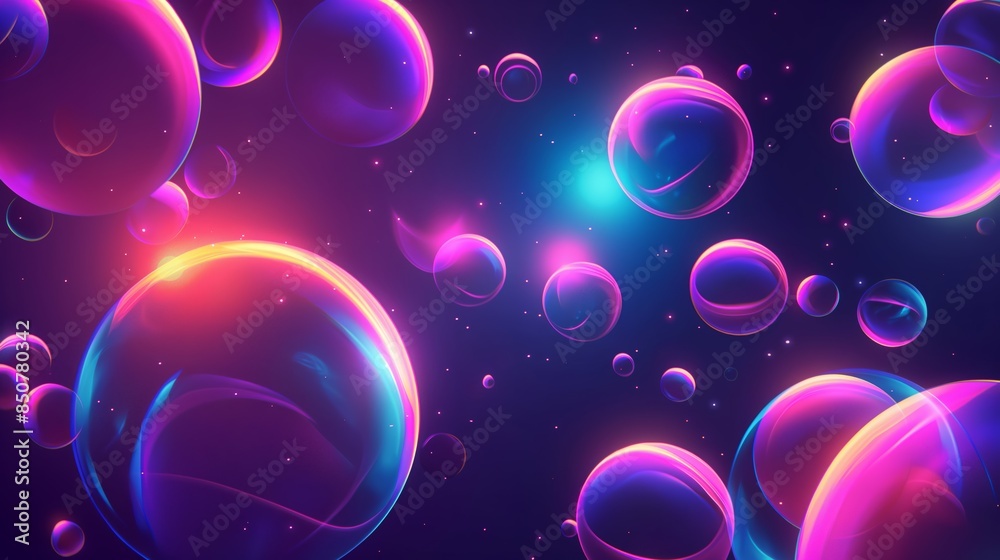Colorful neon bubbles floating dark space abstract futuristic background Colorful neon bubbles floating dark space abstract futuristic background
