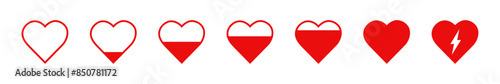 collection of heart icon set in red color. Heart shape loading progress indicator vector illustration