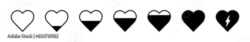 collection of heart icon set in black color. Heart shape loading progress indicator vector illustration