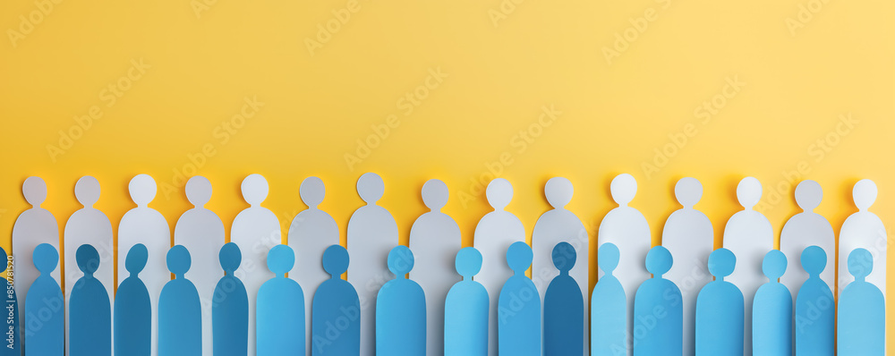 abstract illustration of a crowd made out of cut paper on yellow background abstract illustration of a crowd made out of cut paper on yellow background