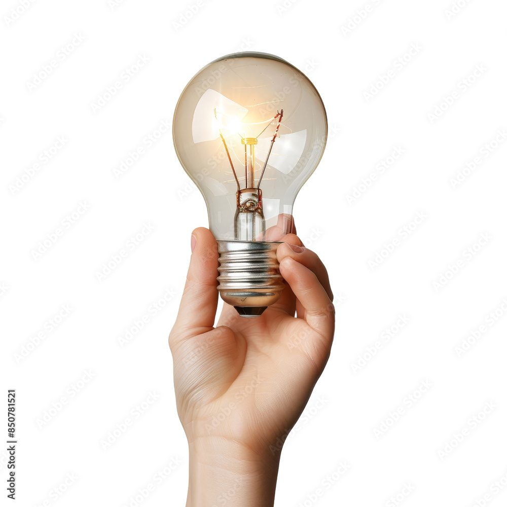Hand holding a glowing light bulb for ideas and innovation on transparent background clipart Hand holding a glowing light bulb for ideas and innovation on transparent background clipart