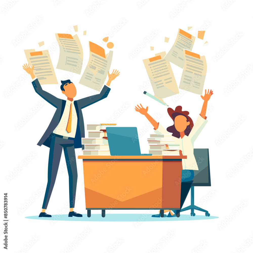 A cartoon-style illustration of two office workers A cartoon-style illustration of two office workers