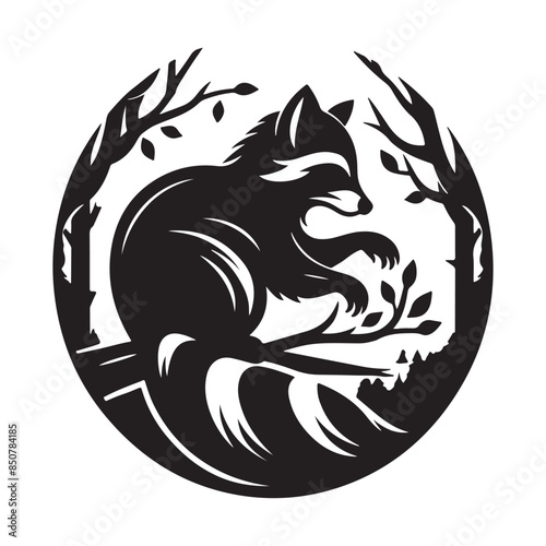 Raccoon Silhouette Vector Art Illustration
