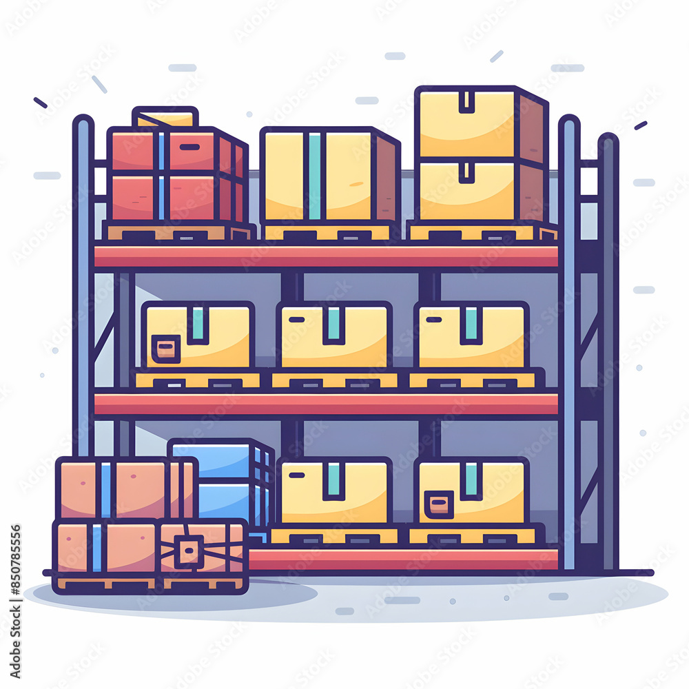 3D Flat Icon: Warehouse System Logistics with Ample Copy Space for Social Media Posts 3D Flat Icon: Warehouse System Logistics with Ample Copy Space for Social Media Posts