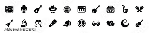 Set of music genre icons. 20 sets of music genre icons. Music genre icons. Simple glyph music genre icons	