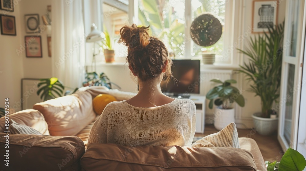A woman is seen tidying up her living room, arranging cushions and straightening up before leaving for work. The room is modern and organized, reflecting her sense of order. This moment captures the A woman is seen tidying up her living room, arranging cushions and straightening up before leaving for work. The room is modern and organized, reflecting her sense of order. This moment captures the