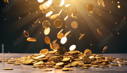上から降ってくる大量の金貨 A Shower of Gold Coins Falling from Above photo