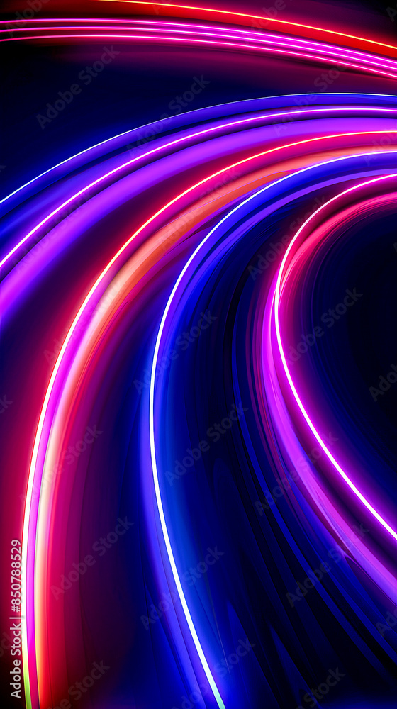 Neon streaks curve through darkness. Neon streaks curve through darkness.