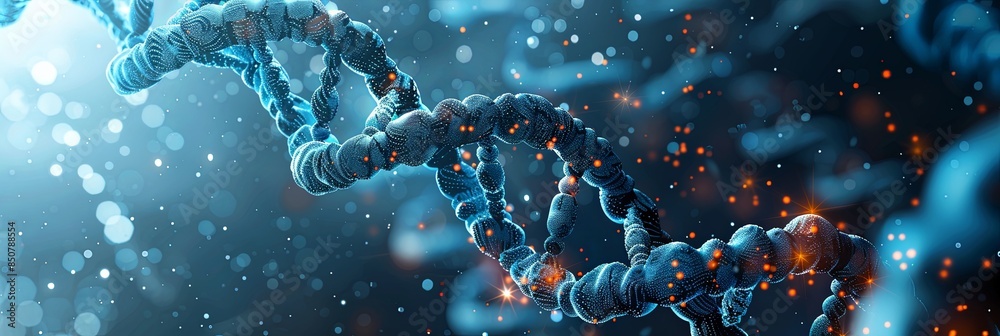 The visual captures a DNA double helix in motion, contrasting sharp details with a dynamic, warm background The visual captures a DNA double helix in motion, contrasting sharp details with a dynamic, warm background