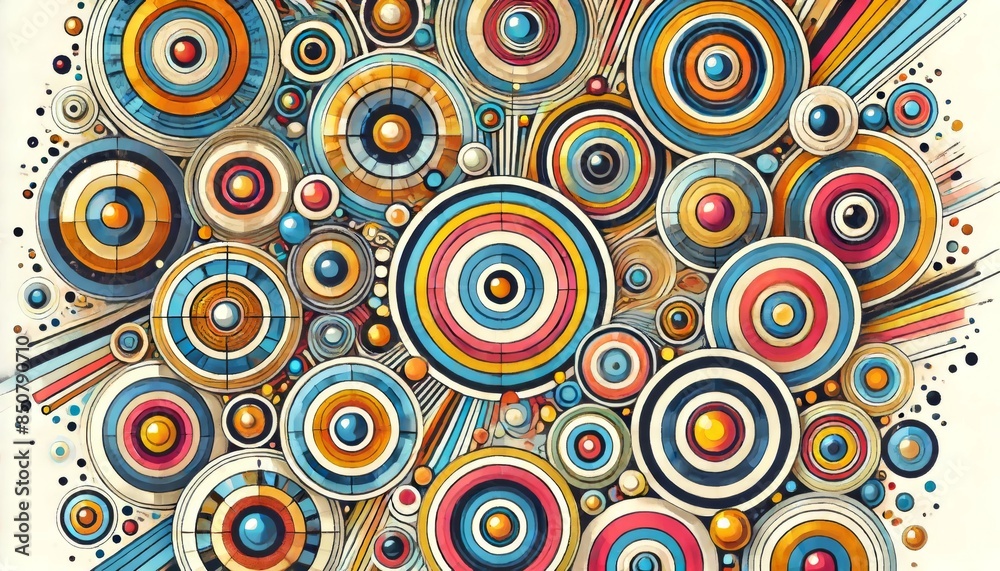 Naklejka premium Colorful Abstract Circles and Lines Pattern