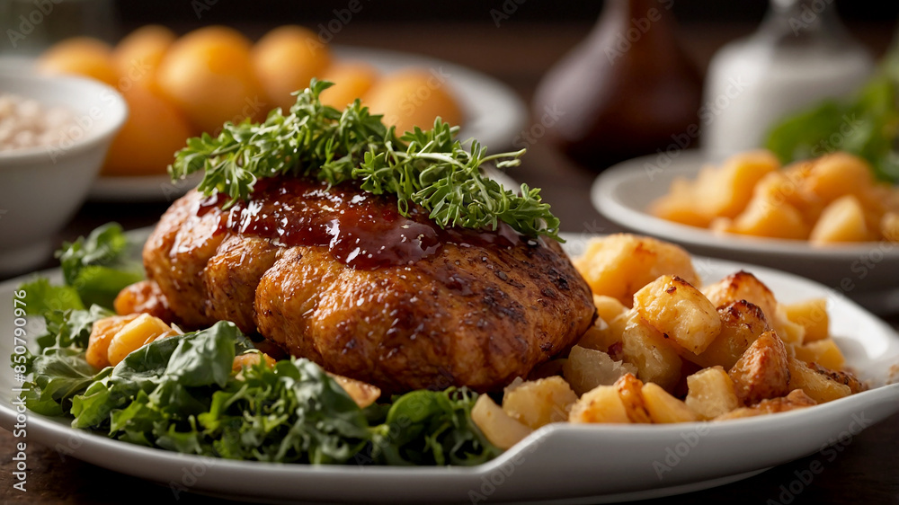advertisement to highlight the quality of the food. Close-up shots of vibrant vegetables, juicy meats advertisement to highlight the quality of the food. Close-up shots of vibrant vegetables, juicy meats