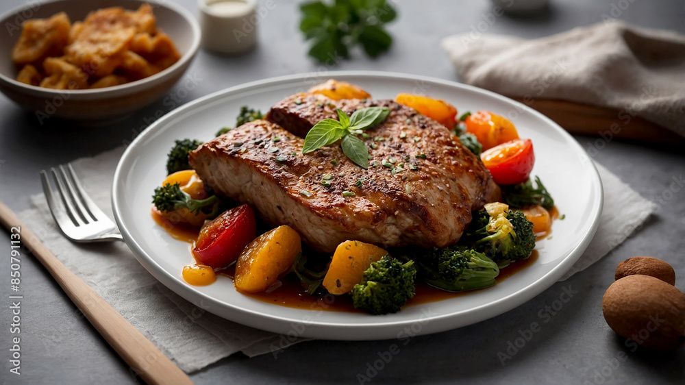 advertisement to highlight the quality of the food. Close-up shots of vibrant vegetables, juicy meats advertisement to highlight the quality of the food. Close-up shots of vibrant vegetables, juicy meats