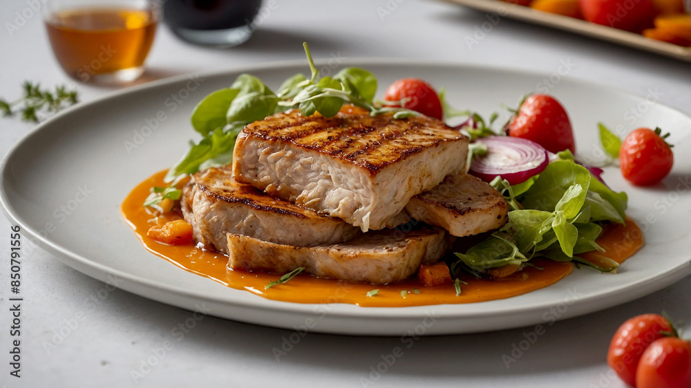 advertisement to highlight the quality of the food. Close-up shots of vibrant vegetables, juicy meats advertisement to highlight the quality of the food. Close-up shots of vibrant vegetables, juicy meats