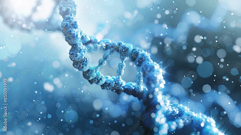 A visually striking representation of a DNA double helix glowing with blue and white light against a blurred background A visually striking representation of a DNA double helix glowing with blue and white light against a blurred background