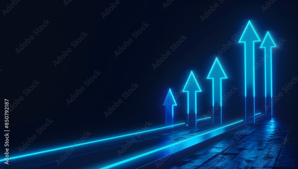 3D render blue arrows pointing upward dark background Bussiness Growth ...