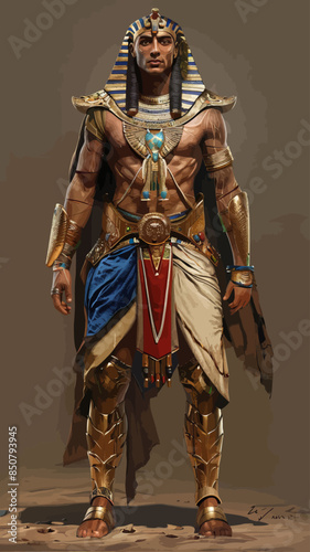 Ancient Egyptian Warrior: Gold Armor and Blue Robe