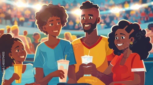 Football Game: Create an image of a family attending a football game, using Barclaycard to purchase tickets and refreshments. The scene should be energetic and inclusive. photo