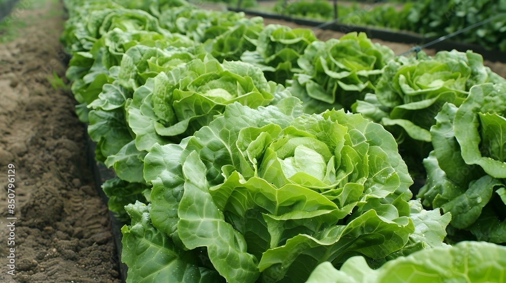 Thriving Organic Vegetable Garden with Lush Green Lettuce Plants in the Field Thriving Organic Vegetable Garden with Lush Green Lettuce Plants in the Field