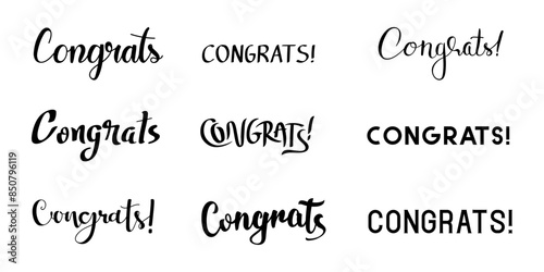 Congrats handwritten text calligraphy lettering in black color on white background for banner, poster, card, t-shirt, etc