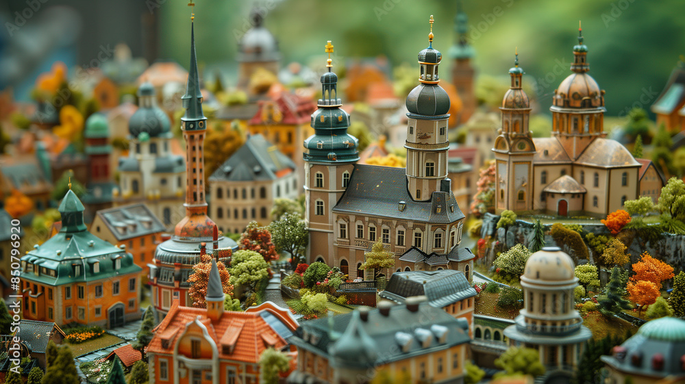 Fototapeta premium Global village concept, beautifully detailed miniature world with interconnected communities, diverse architecture styles.