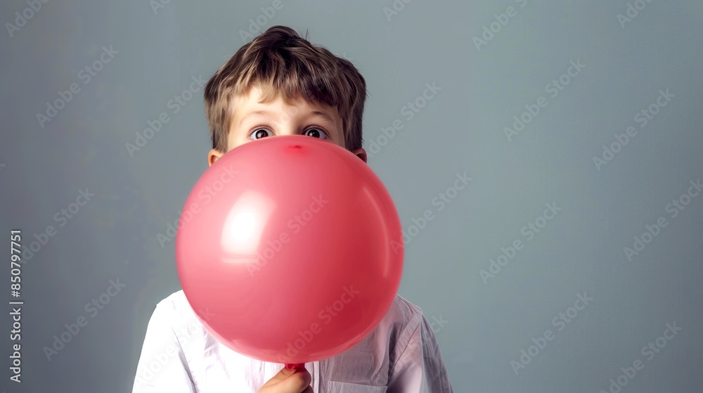 Child with a pink balloon covering face in a playful candid moment. The image captures innocence and joy of childhood. Perfect for family themed stock photos or advertisements. AI Child with a pink balloon covering face in a playful candid moment. The image captures innocence and joy of childhood. Perfect for family themed stock photos or advertisements. AI