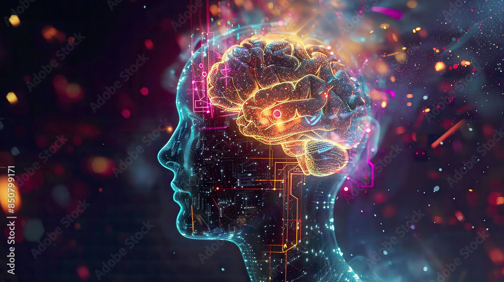 A high-resolution image of a human head with a glowing brain casing deep learning machine learning and artificial intelligence A high-resolution image of a human head with a glowing brain casing deep learning machine learning and artificial intelligence