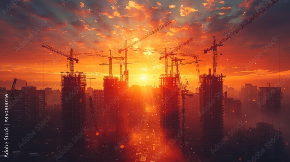 Construction Site at Sunset with a Dramatic Sky Construction Site at Sunset with a Dramatic Sky