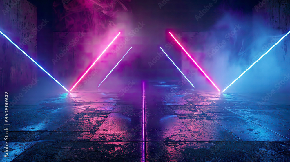 A photorealistic 3D render of an abstract neon light background set in a dark night scene with empty space A photorealistic 3D render of an abstract neon light background set in a dark night scene with empty space