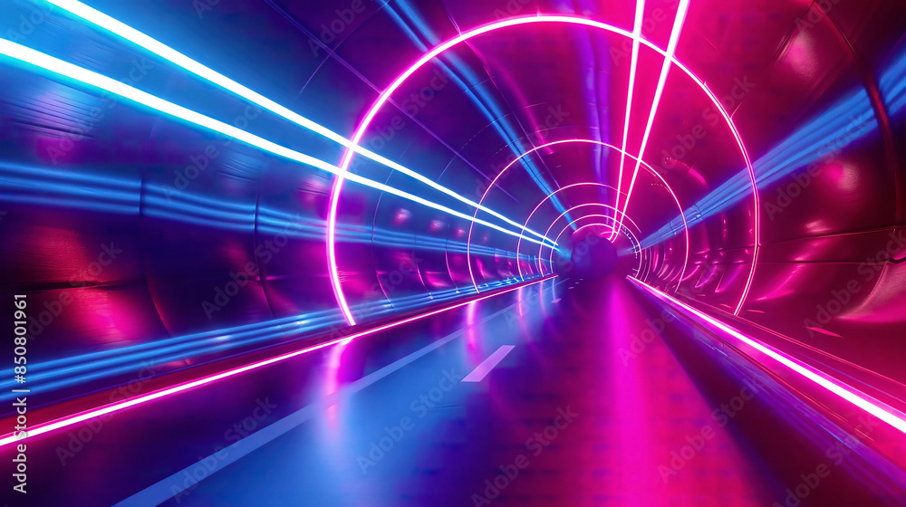 A vibrant 3D render of an abstract tunnel with rays of light and new highlights A vibrant 3D render of an abstract tunnel with rays of light and new highlights