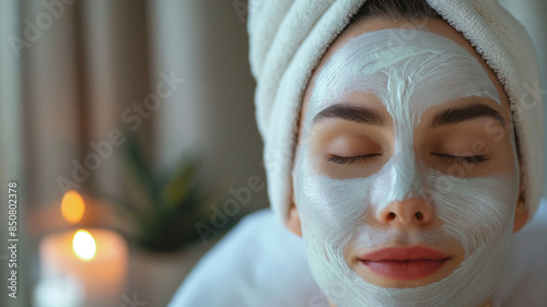 Woman Enjoying a Spa Day with a Facial Mask, Emphasizing Self-Care, Rejuvenation, and Natural Beauty for Radiant, Healthy Skin. Embrace Tranquility and Effective Skincare. Generative AI