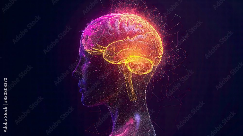 An artistic illustration of a human head with an illuminated brain representing deep learning machine learning and artificial intelligence An artistic illustration of a human head with an illuminated brain representing deep learning machine learning and artificial intelligence