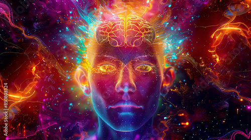 Wallpaper Mural An artistic illustration of a human head with a luminous brain network representing consciousness and artificial intelligence Torontodigital.ca