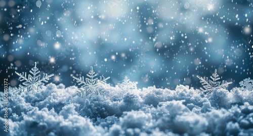 Sparkling Snowflakes Falling on a Wintery Landscape © olegganko