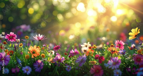 Colorful Wildflowers Blooming in a Sunny Meadow