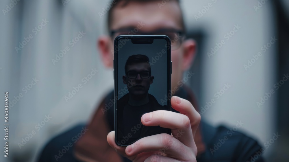 Looking Direct: The person holding the phone and looking directly at the camera. Looking Direct: The person holding the phone and looking directly at the camera.