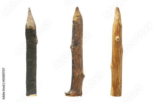 Foto Wooden stakes isolated on white background.
