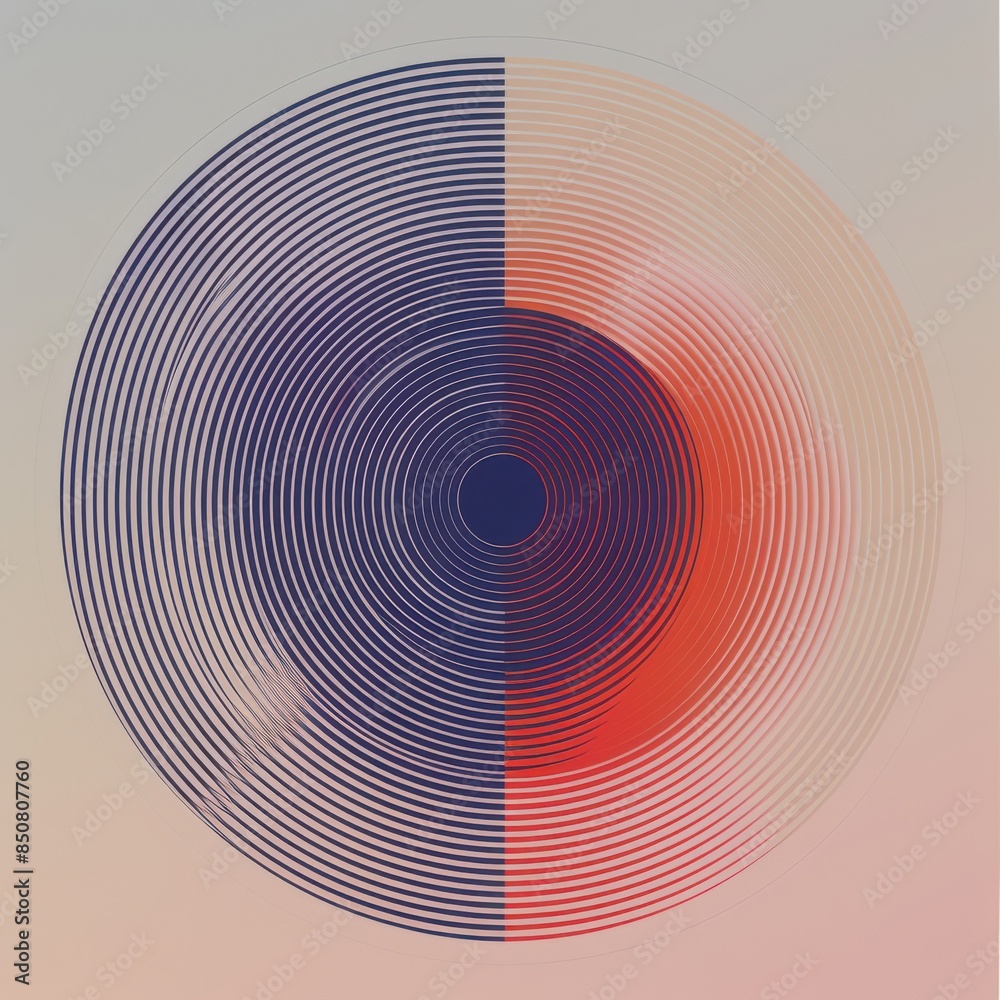 An abstract artwork featuring concentric circles with a gradient transition from blue to red, creating a visually captivating pattern.
