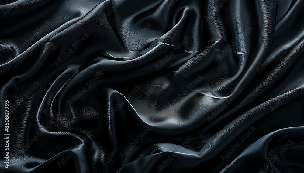 Black fabric with a wavy pattern on black background Black fabric with a wavy pattern on black background