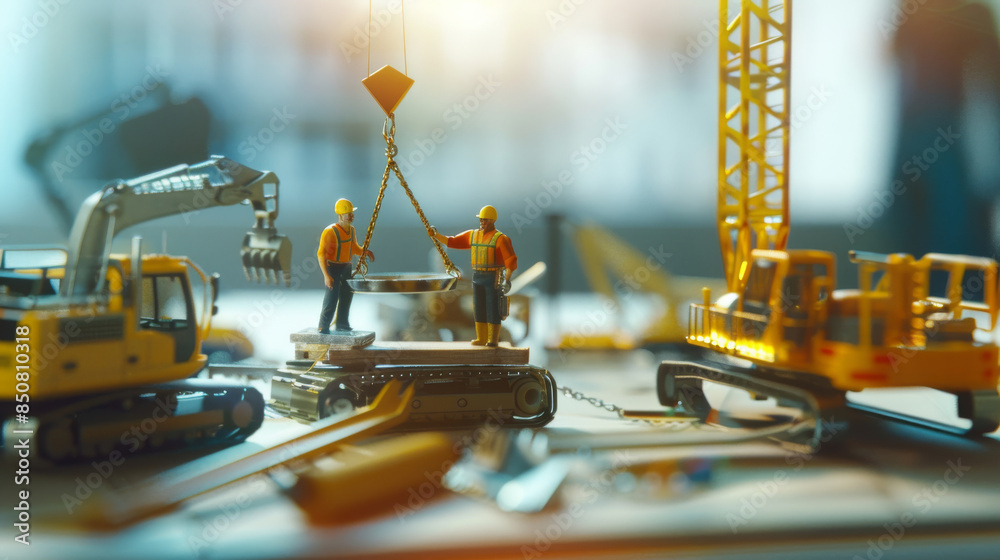 Miniature construction workers meticulously plan and execute tasks on a ...