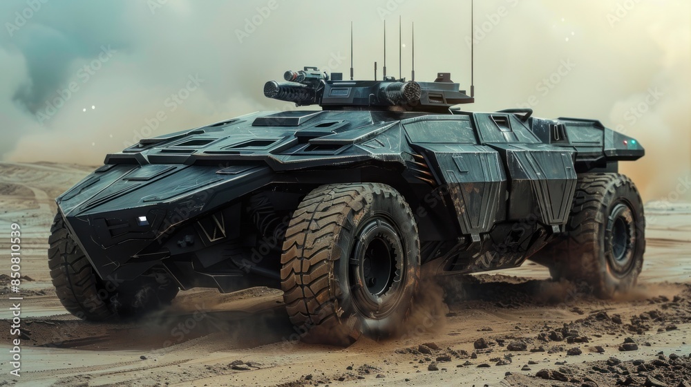 Futuristic Military Vehicle in a Desert Futuristic Military Vehicle in a Desert